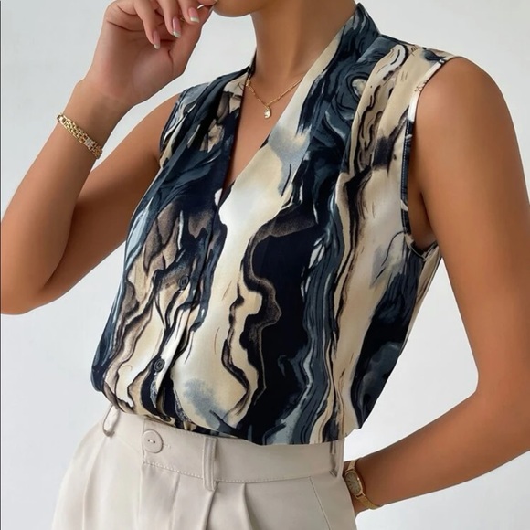Luxe Marble Print Sleeveless Blouse LAST ONE - Picture 6 of 6